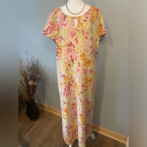 Liz Claiborne Floral Linen Maxi Dress Size 16 – Lightweight Summer Style - Picture 1 of 13
